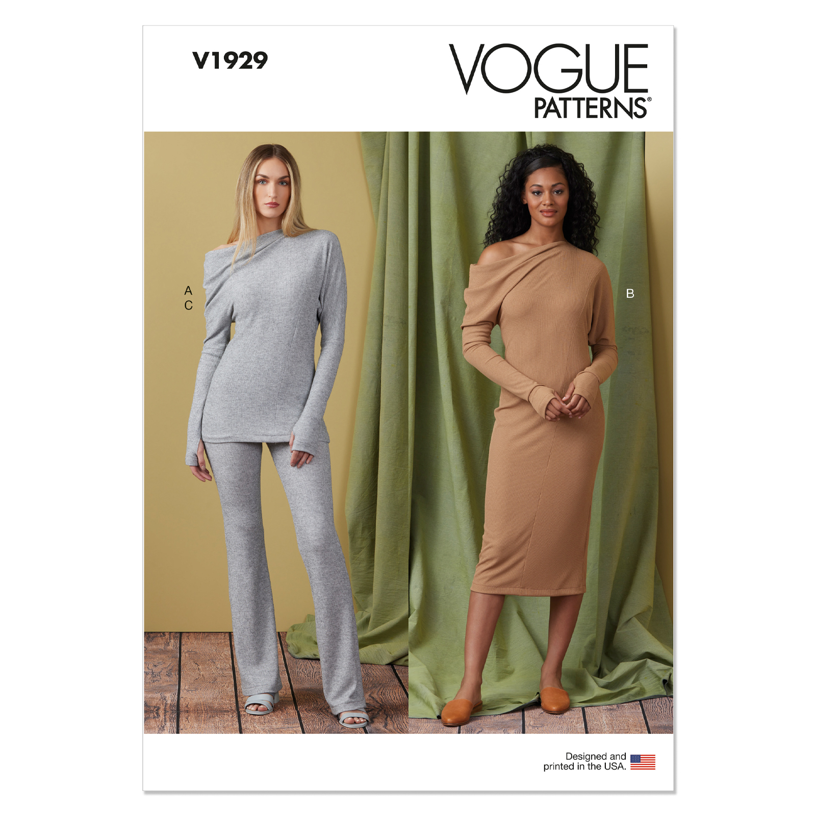 Einzelschnittmuster Vogue, Hose, Kleid, Top, große Größen, Grün
