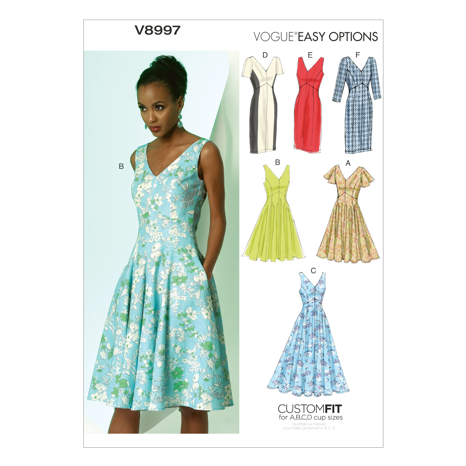 Einzelschnittmuster Vogue, Kleid, große Größen, Grün