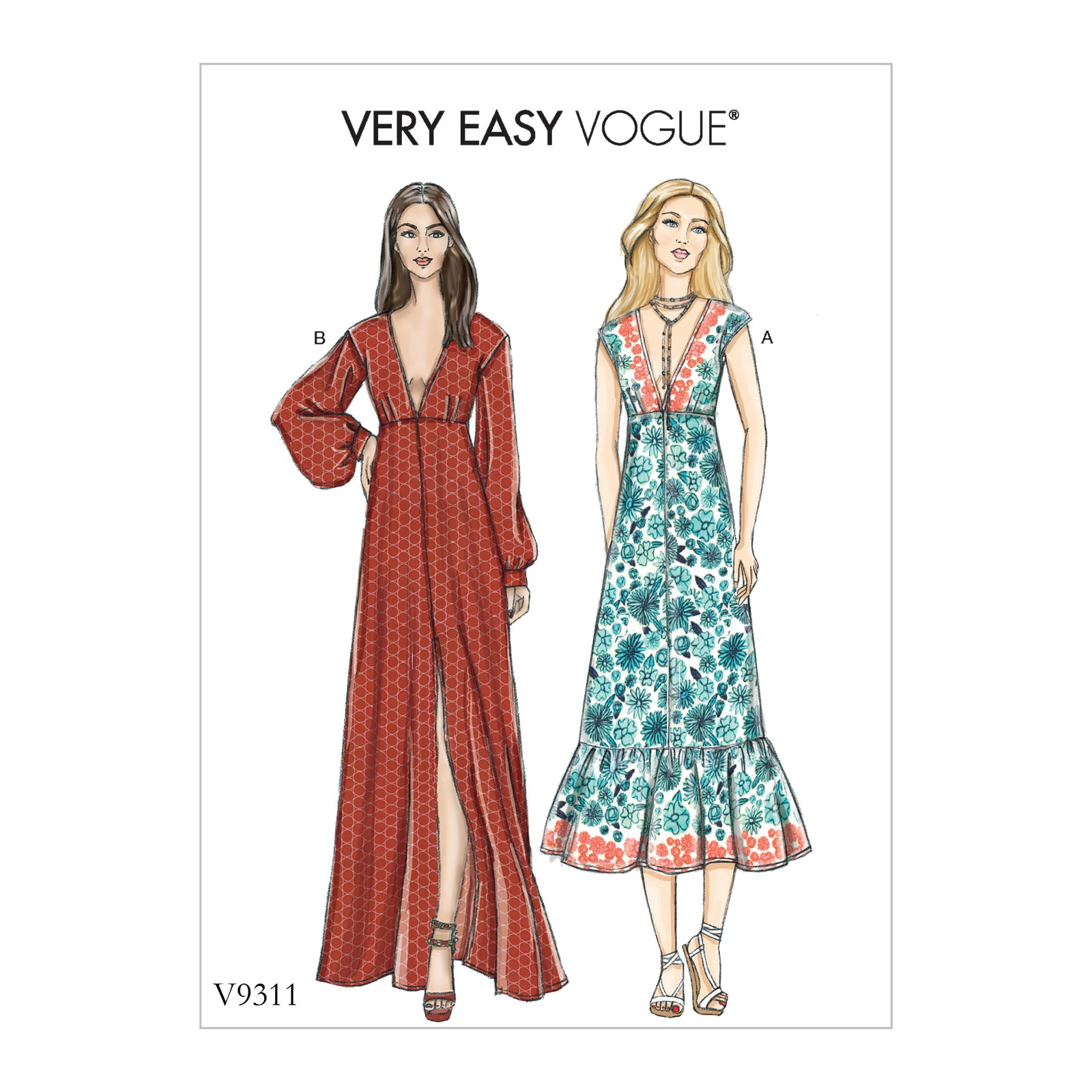 Einzelschnittmuster Vogue, große Größen, kleine Größen, Kleid, Rot