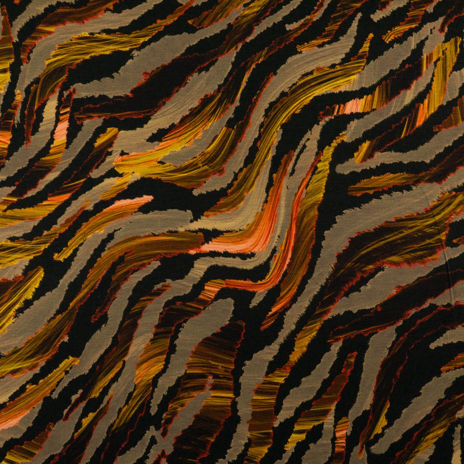 Viskosejersey, grünbraun, schwarz, orange, abstrakt gemustert – Bild 4