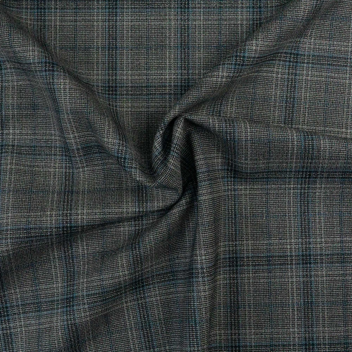 Kammgarn, anthrazit, grau, mittelblau, Webkaro