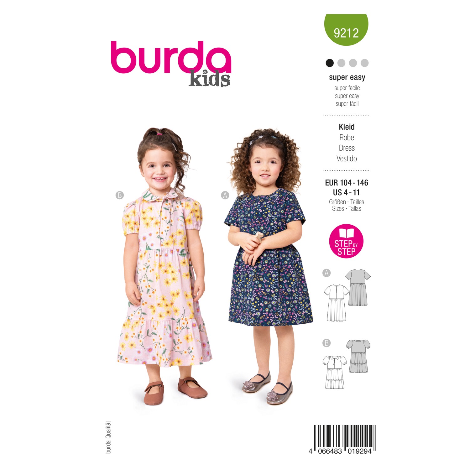 Schnittmuster Burda kids, Kleid, grün
