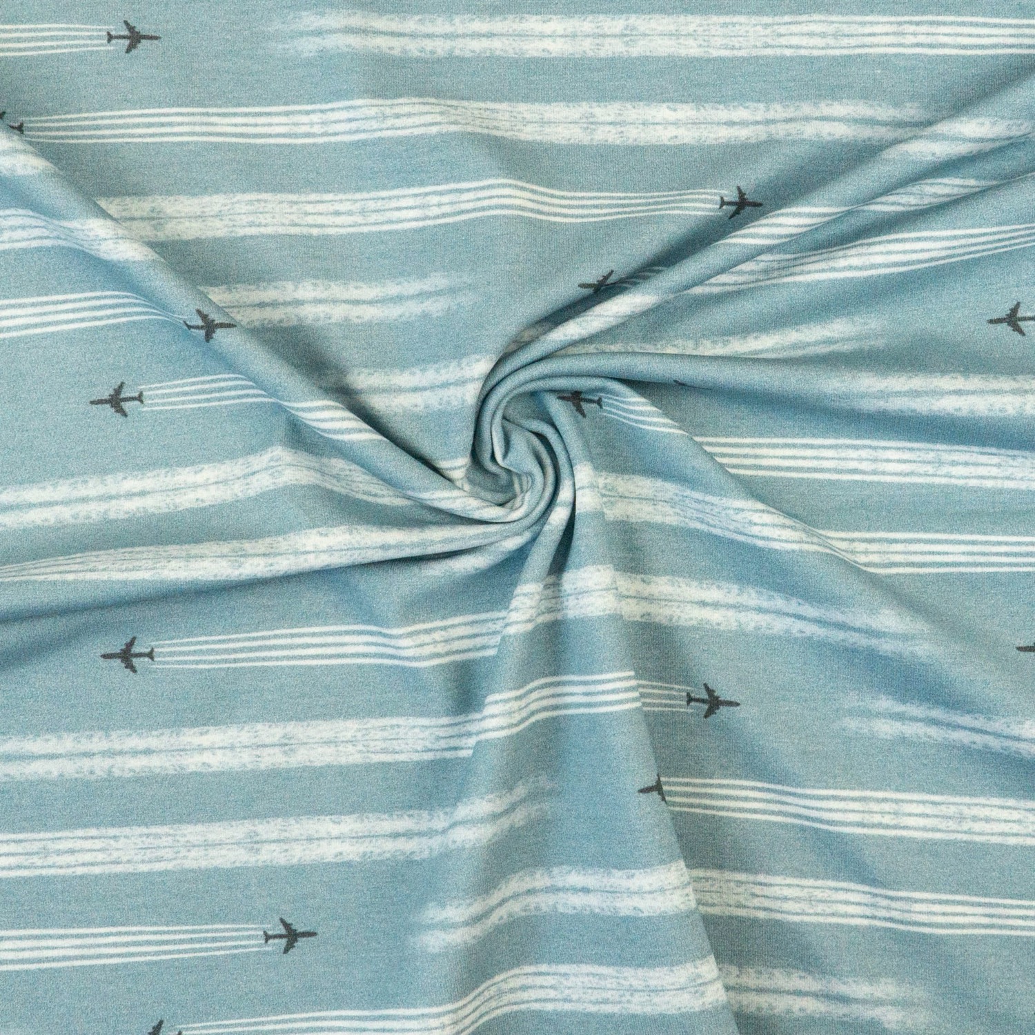 Baumwolljersey, blaugrau, offwhite, Kindermotive - gemustert
