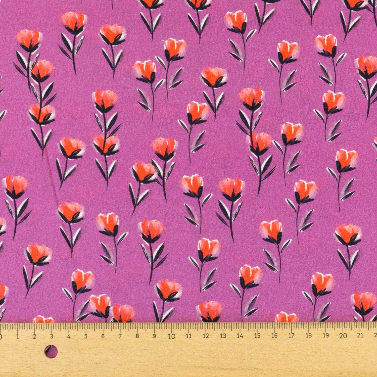 Baumwollstoff, Popeline, rosa dunkel, rot, schwarz, floral gemustert – Bild 5