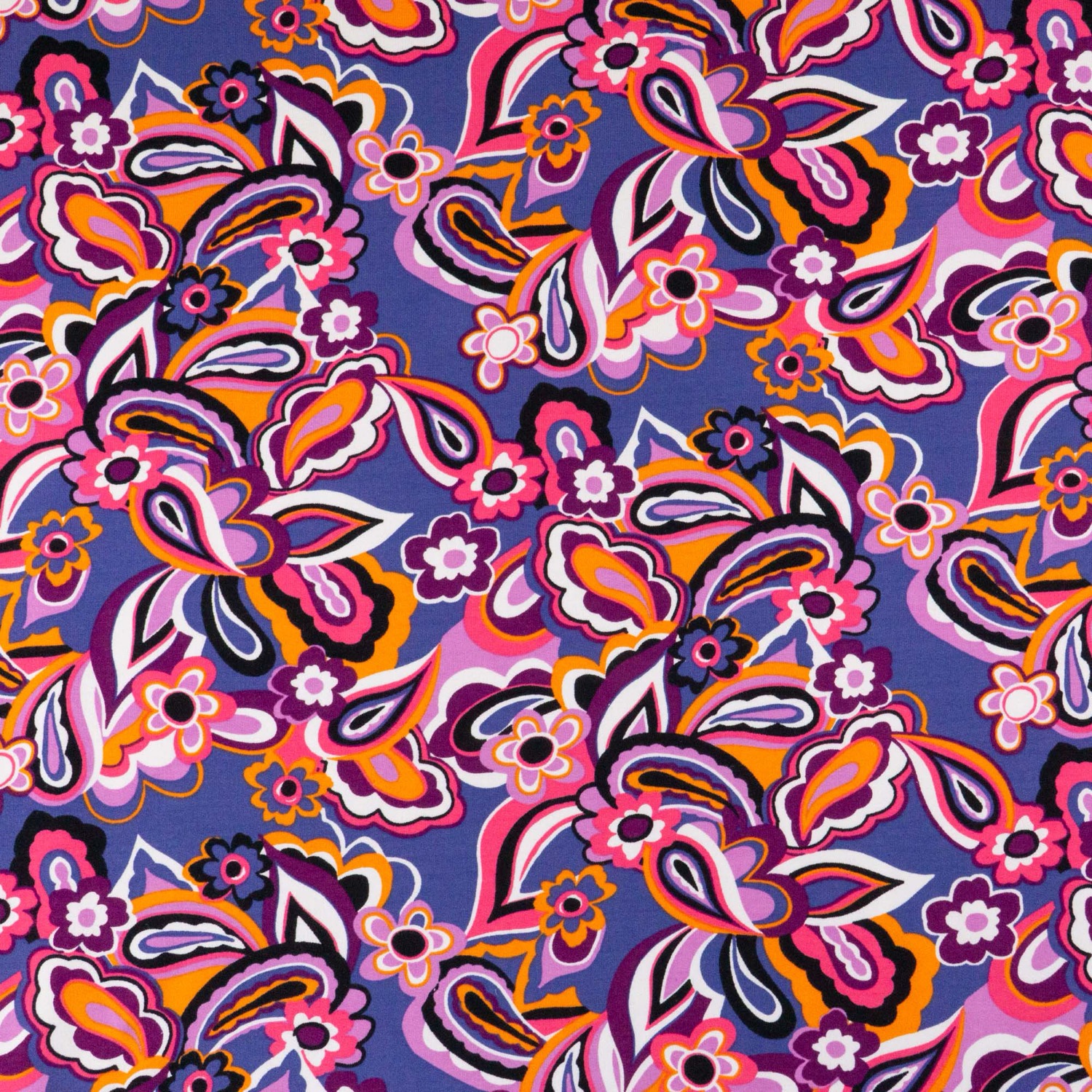 French Terry, beere dunkel, orange, pink, Paisley-Muster, florale Motive – Bild 4