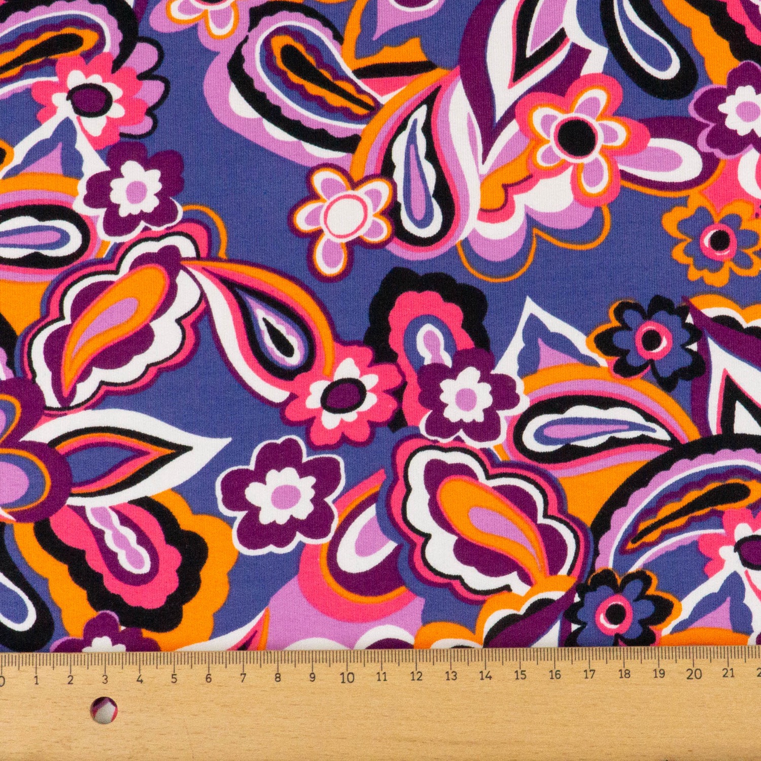 French Terry, beere dunkel, orange, pink, Paisley-Muster, florale Motive – Bild 5