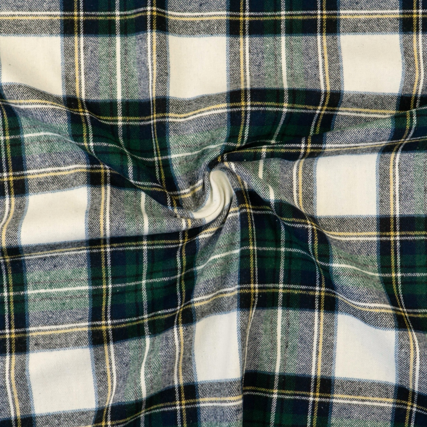 Baumwollstoff, Flanellstoff, creme, schwarz, mittelblau, dunkelgrün, Schottenkaro