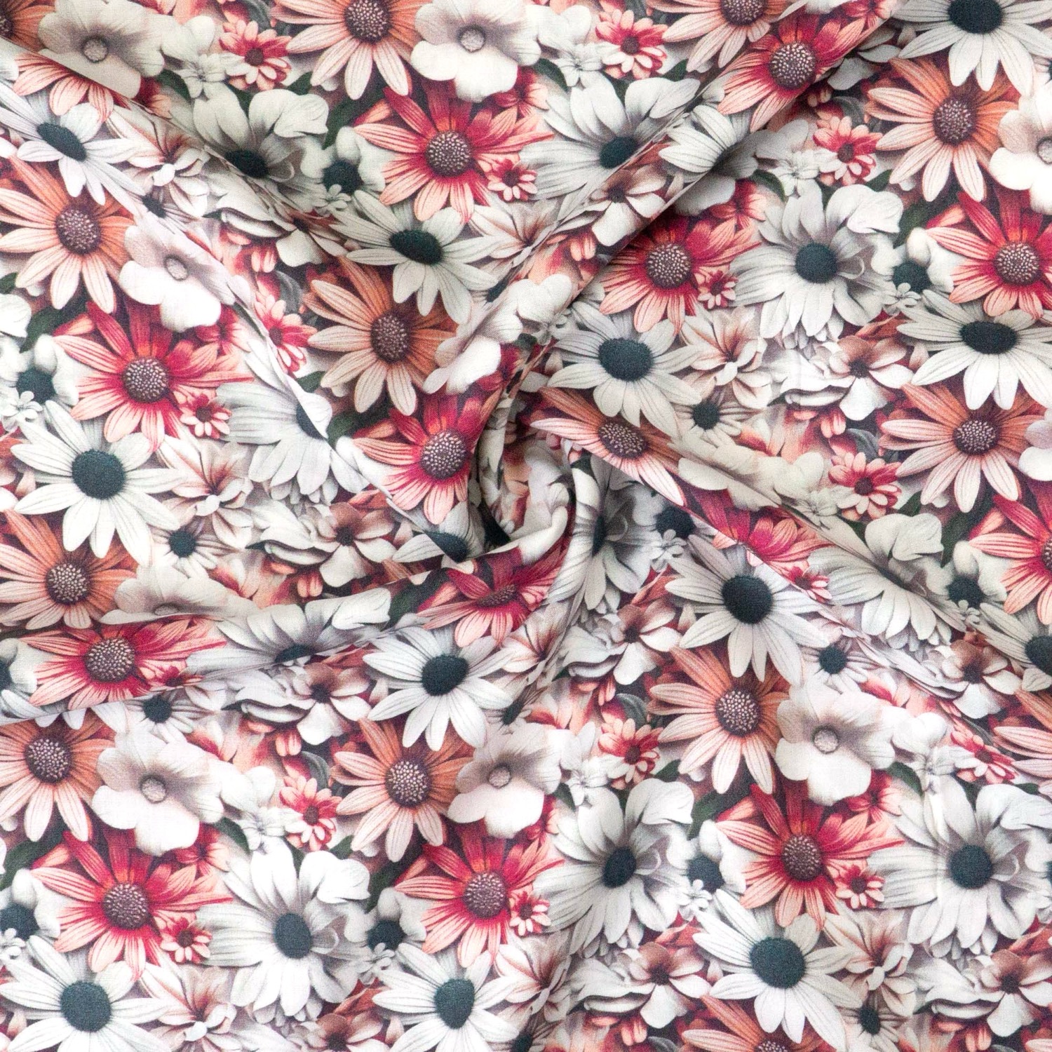 Viskosestoff, Satin, weiß, rosatöne, Milles Fleures