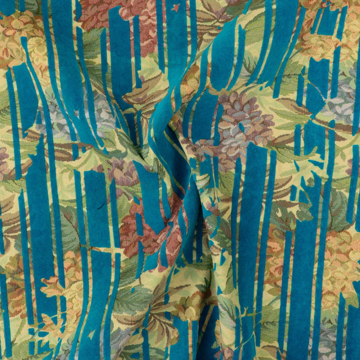 Jacquard, grüntöne, rot, türkis dunkel, florale Motive, Streifen