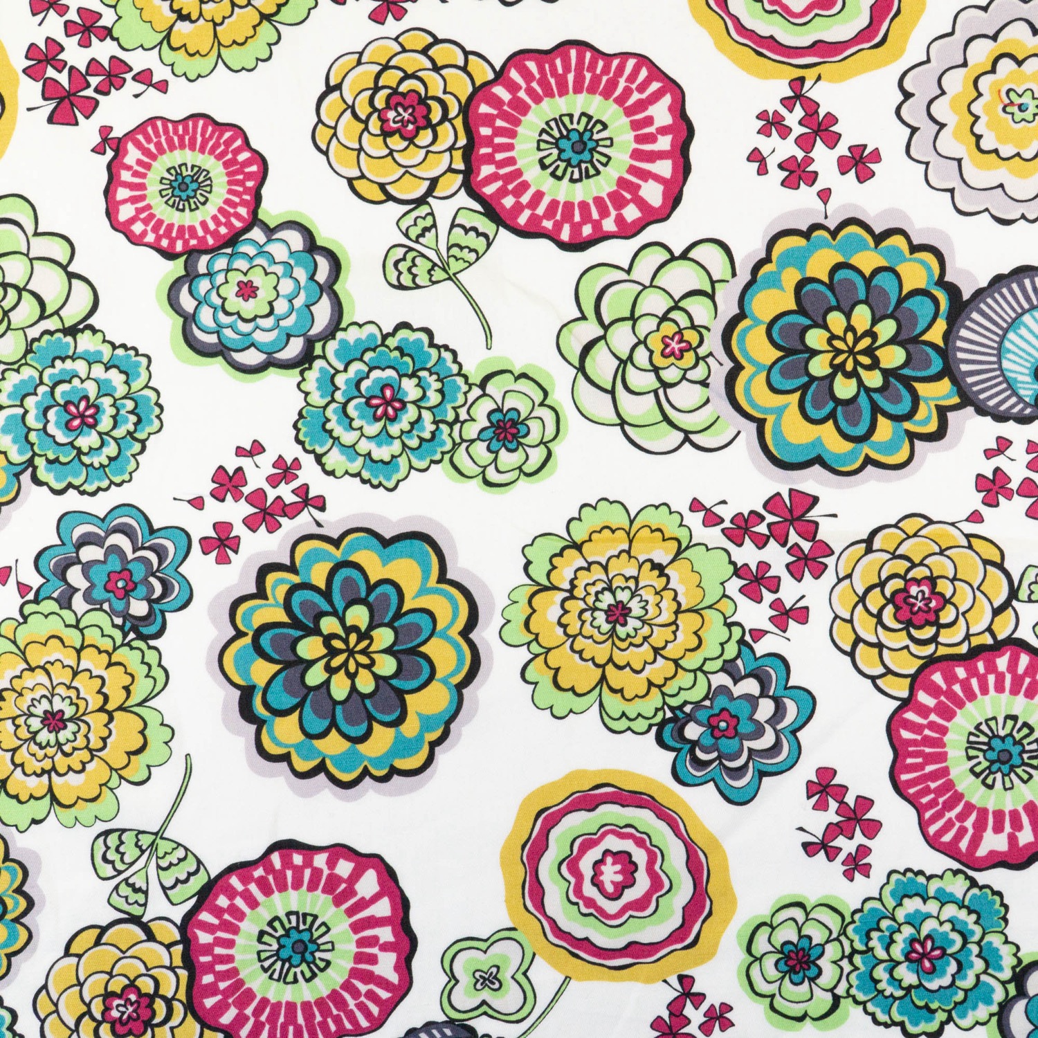 Baumwollstoff, offwhite, hellgrün, pink, gelb, florale Motive – Bild 4