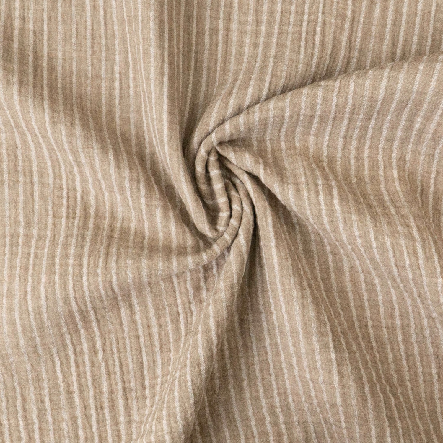 Baumwollstoff, Musselin, beigebraun, offwhite, Streifen
