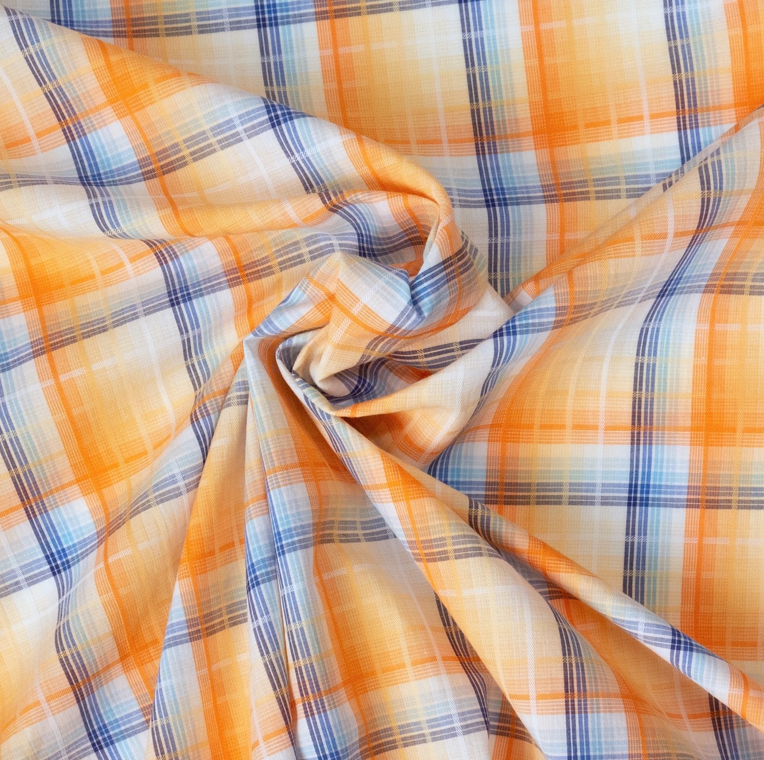 Baumwollstoff, Popeline, orange hell, weiß, blau, Webkaro