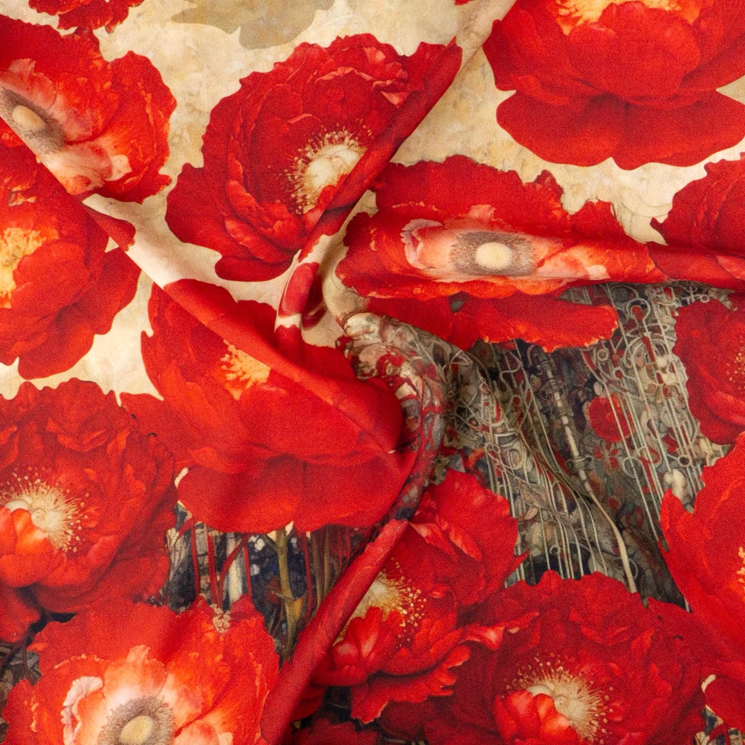 elastischer Seidenstoff, Crêpe-Satin, beigetöne, rot, grüntöne, uni
