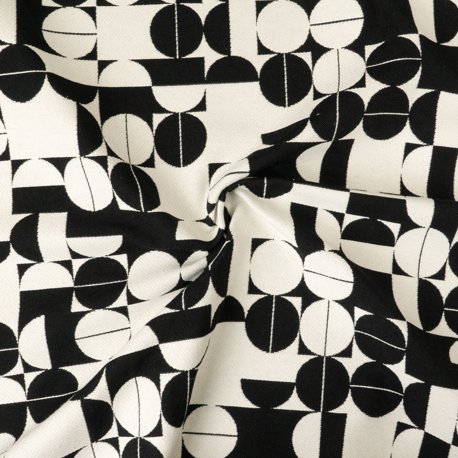 Dekostoff, Jacquard, schwarz, offwhite, grafisch gemustert