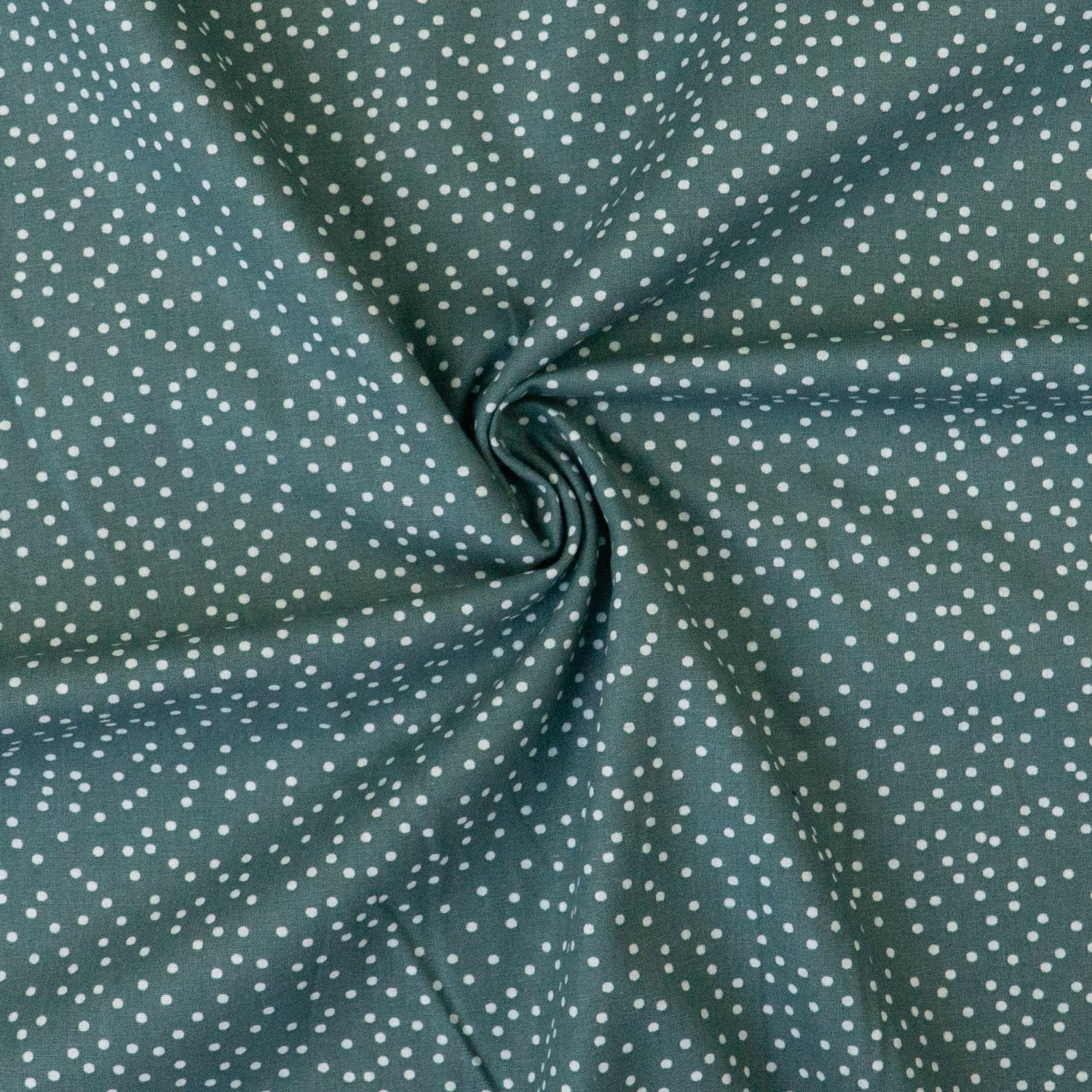 Baumwollstoff, Cretonne, grünblau, weiß, Punkte