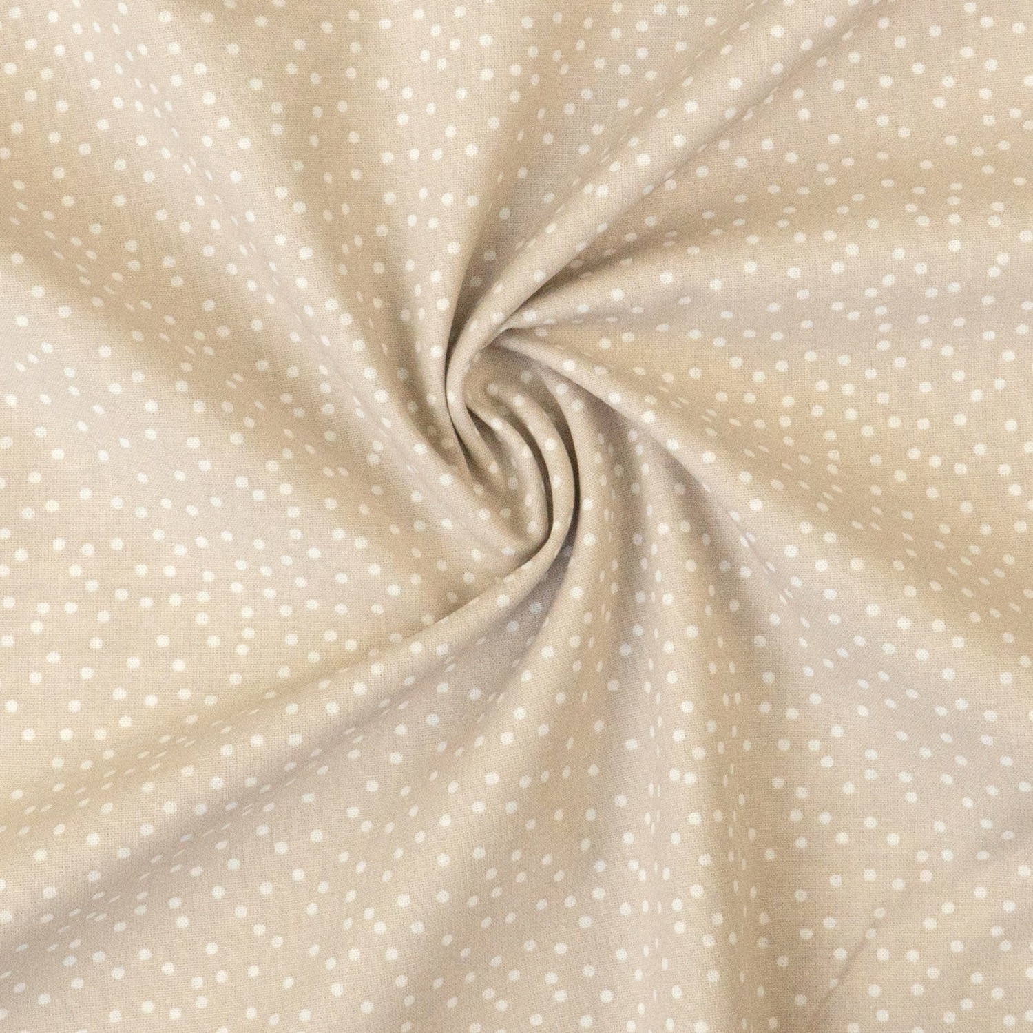 Baumwollstoff, Cretonne, beige, weiß, Punkte