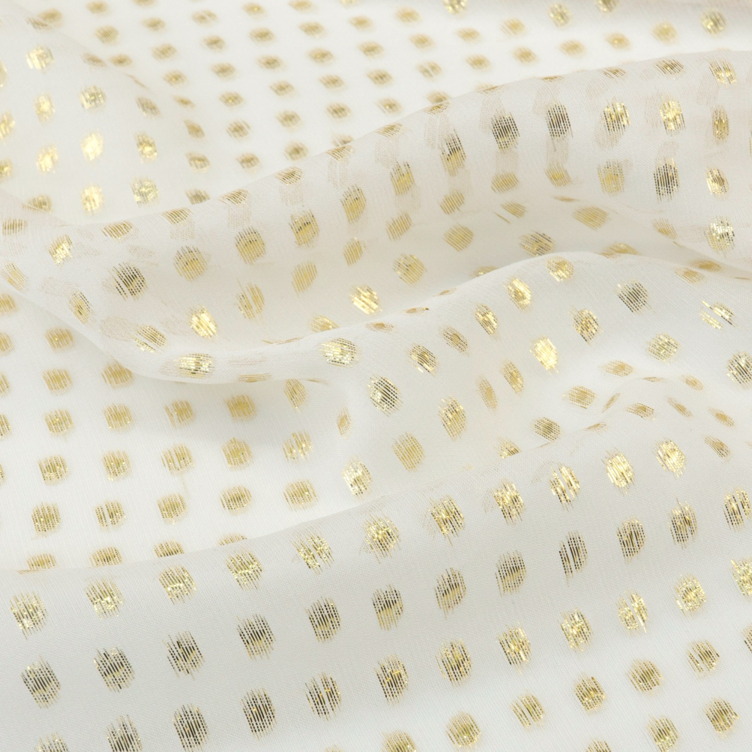 Seidenstoff, Chiffon, weiß, gold, Glanzeffekt, Punkte – Bild 3