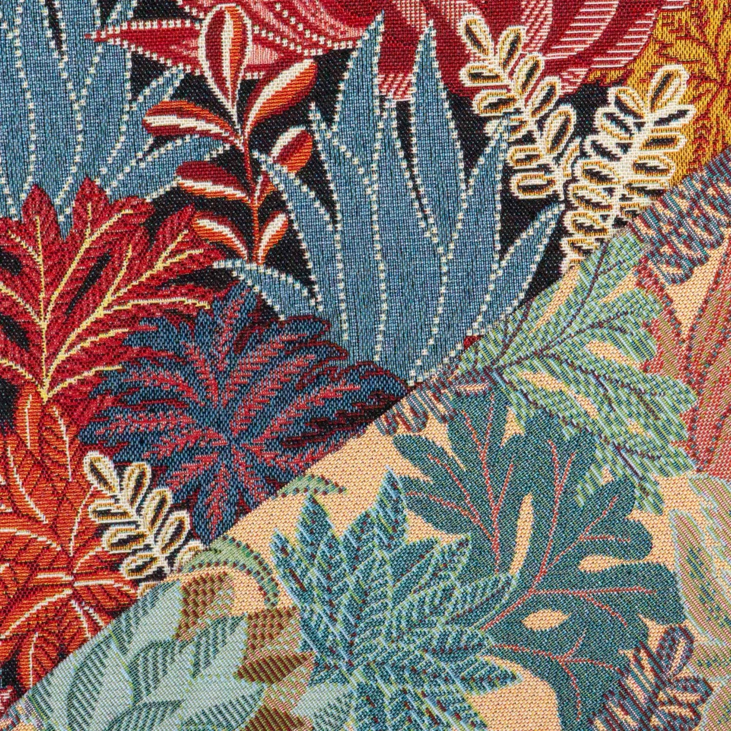 Dekostoff, Gobelin, schwarz, rottöne, blaugrau, florale Motive – Bild 4