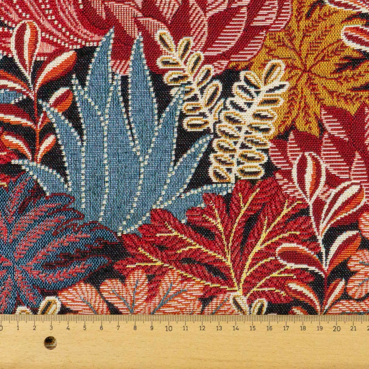 Dekostoff, Gobelin, schwarz, rottöne, blaugrau, florale Motive – Bild 6