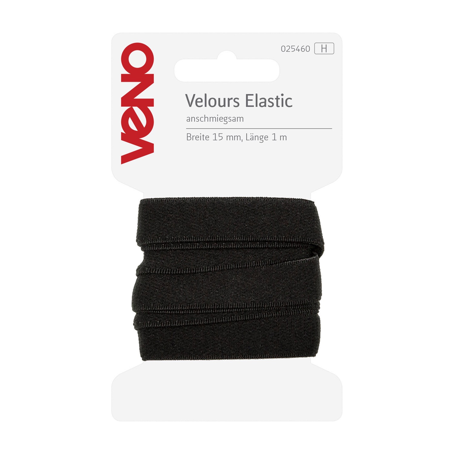 Gummiband, Velours Elastic, Schwarz, B: 15 mm, L: 1 m