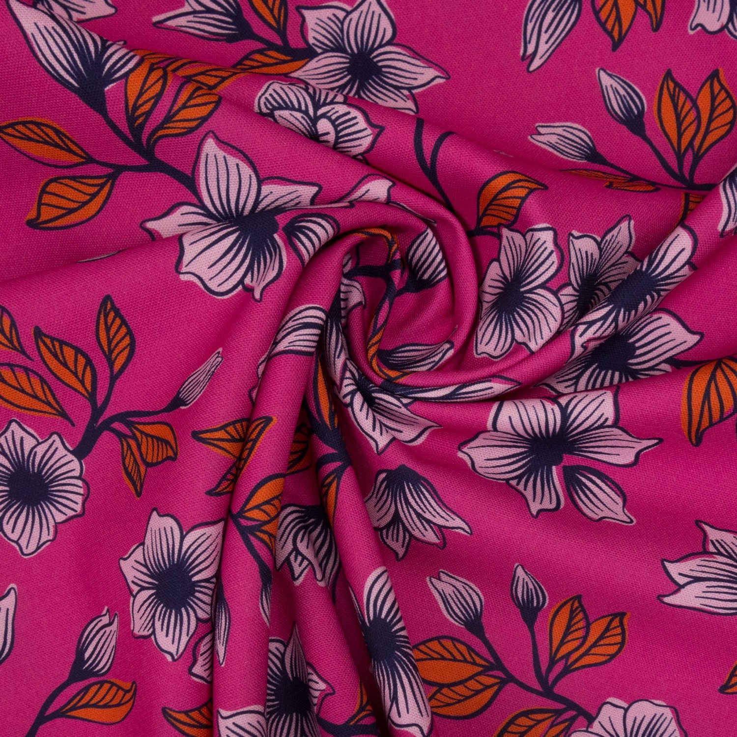 Dekostoff, Panama, pink, orange, rosa, dunkelblau, florale Motive