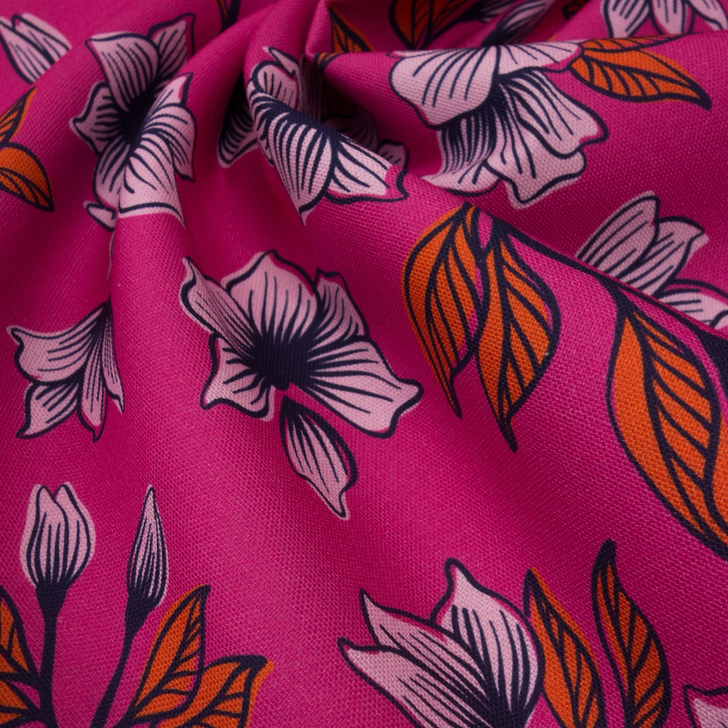 Dekostoff, Panama, pink, orange, rosa, dunkelblau, florale Motive – Bild 3