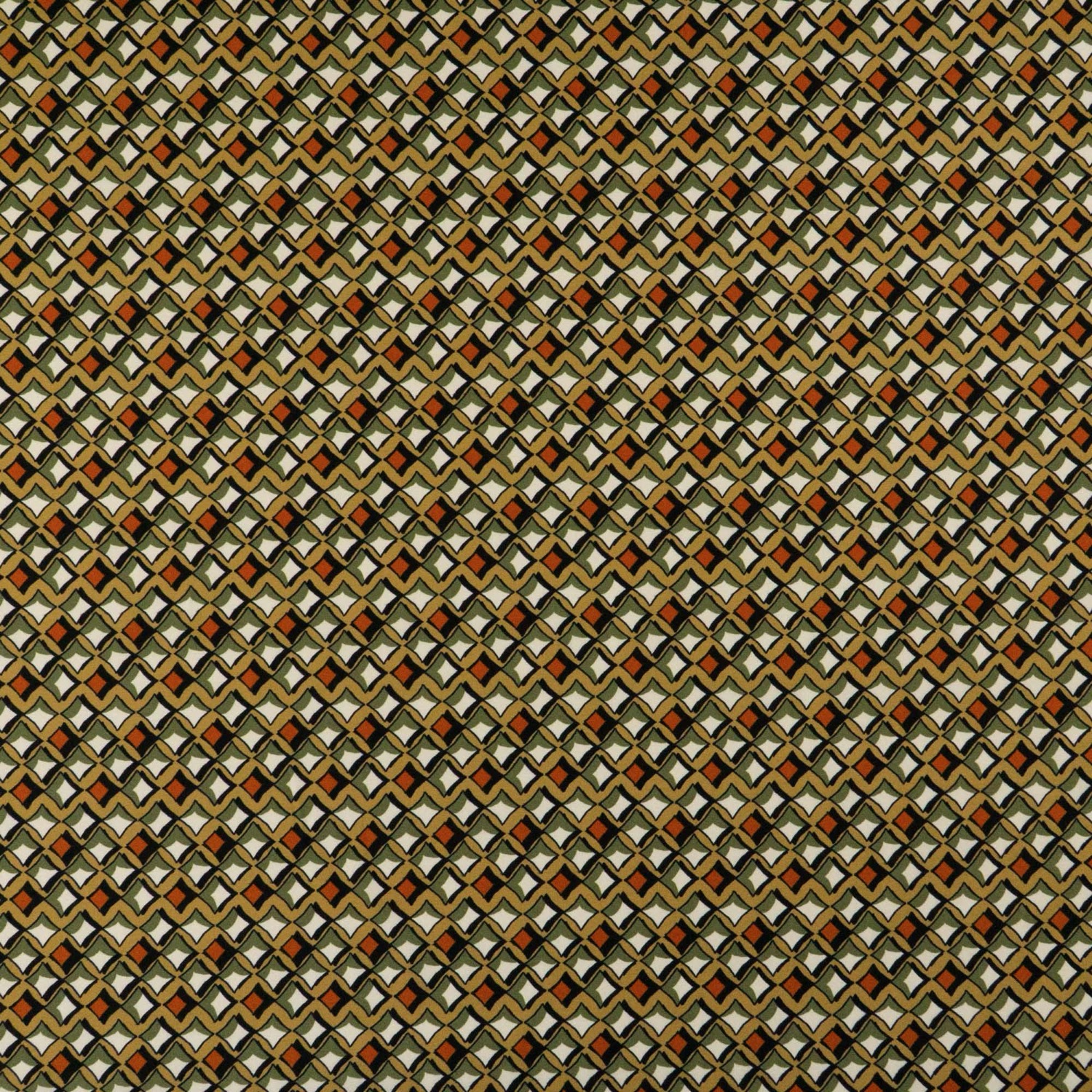 Elastischer Seidenstoff, Crêpe-Satin, ocker, oliv, rost, schwarz, grafisch gemustert – Bild 4
