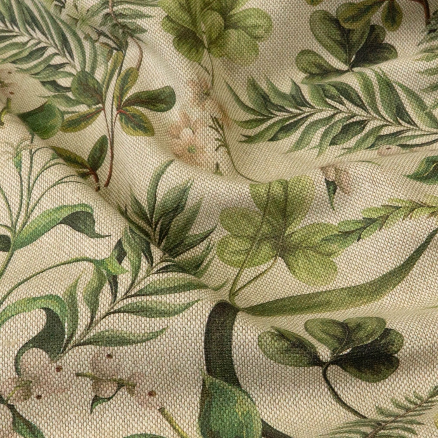 Dekostoff, Panama, beigegrau, grüntöne, florale Motive – Bild 3