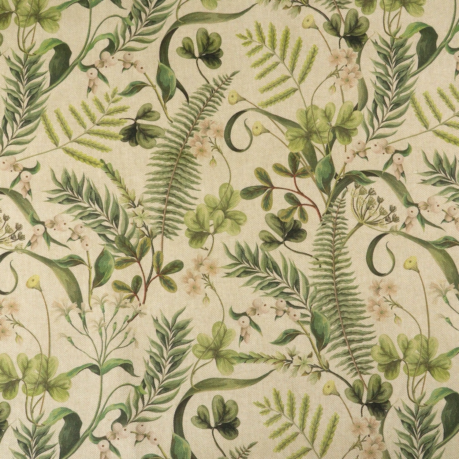 Dekostoff, Panama, beigegrau, grüntöne, florale Motive – Bild 4