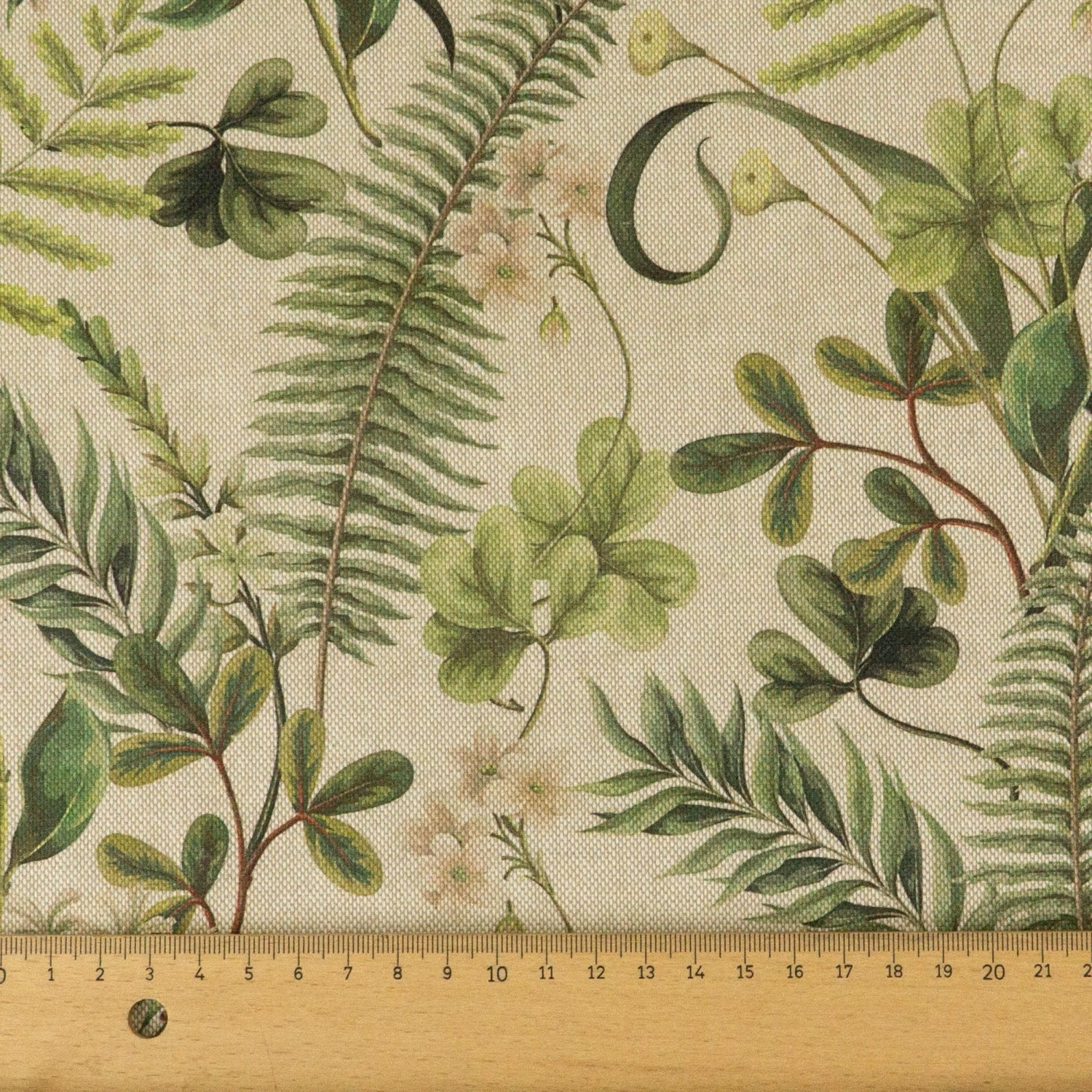 Dekostoff, Panama, beigegrau, grüntöne, florale Motive – Bild 5