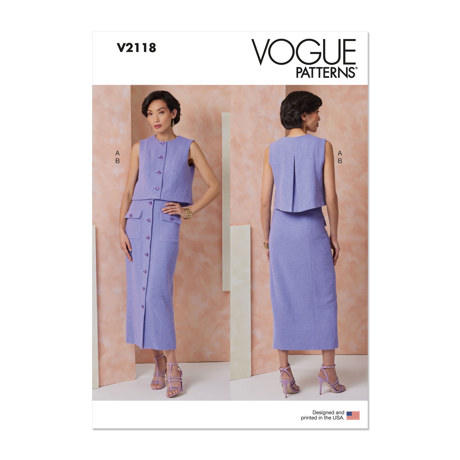 Einzelschnittmuster Vogue, kleine Größen, Top, Rock, grün