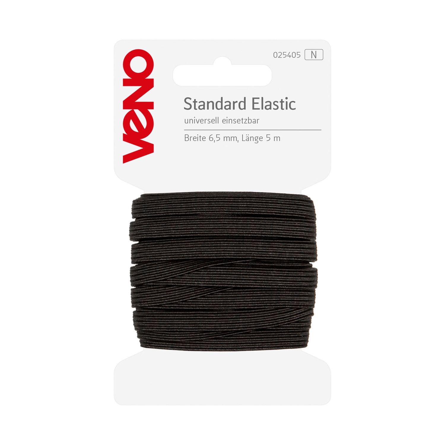 Gummiband, Standard Elastic, Packung, Schwarz, B: 6,5 mm, L: 5 m