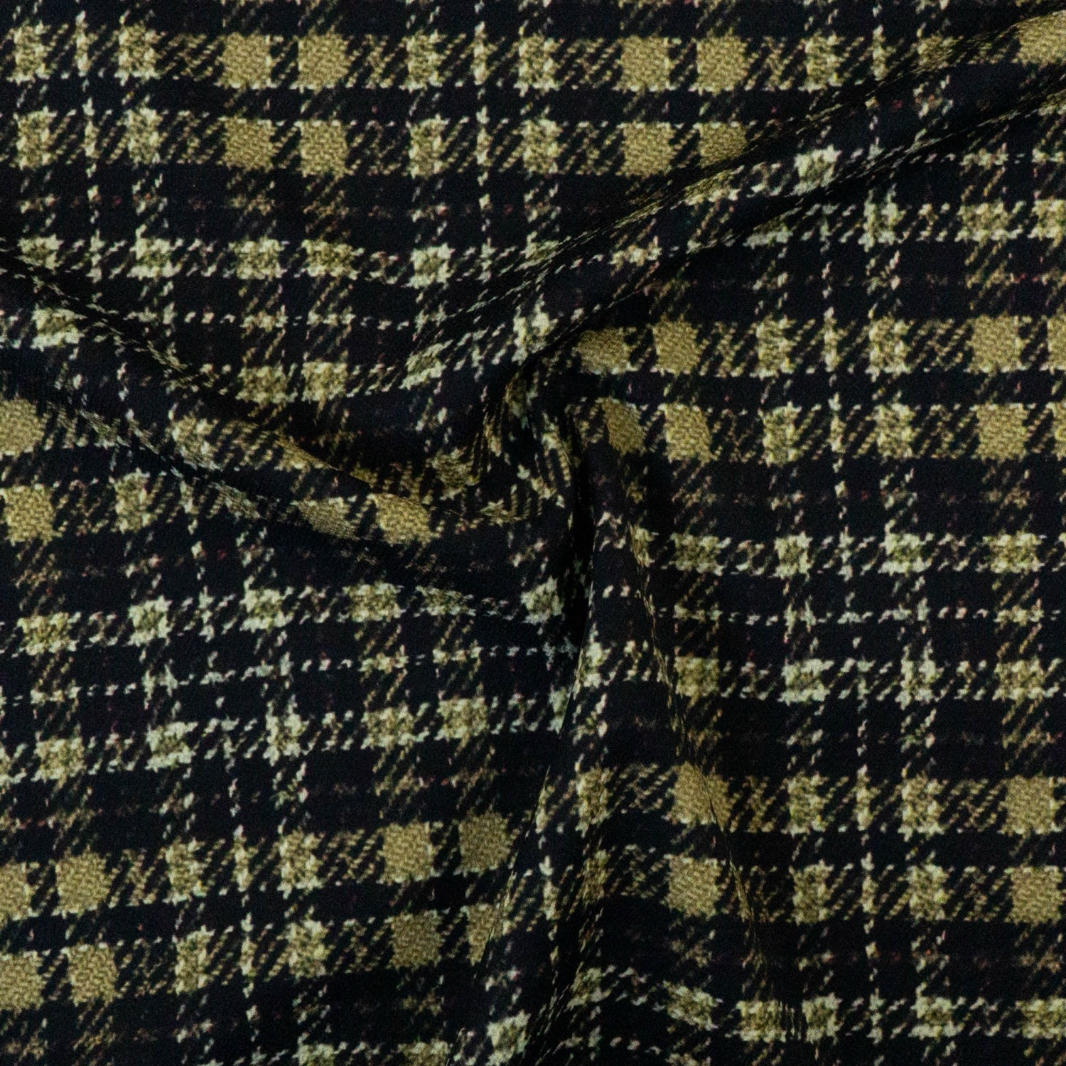 Wollstoff, Jacquard, grün, schwarz, offwhite, Karo, Webstruktur