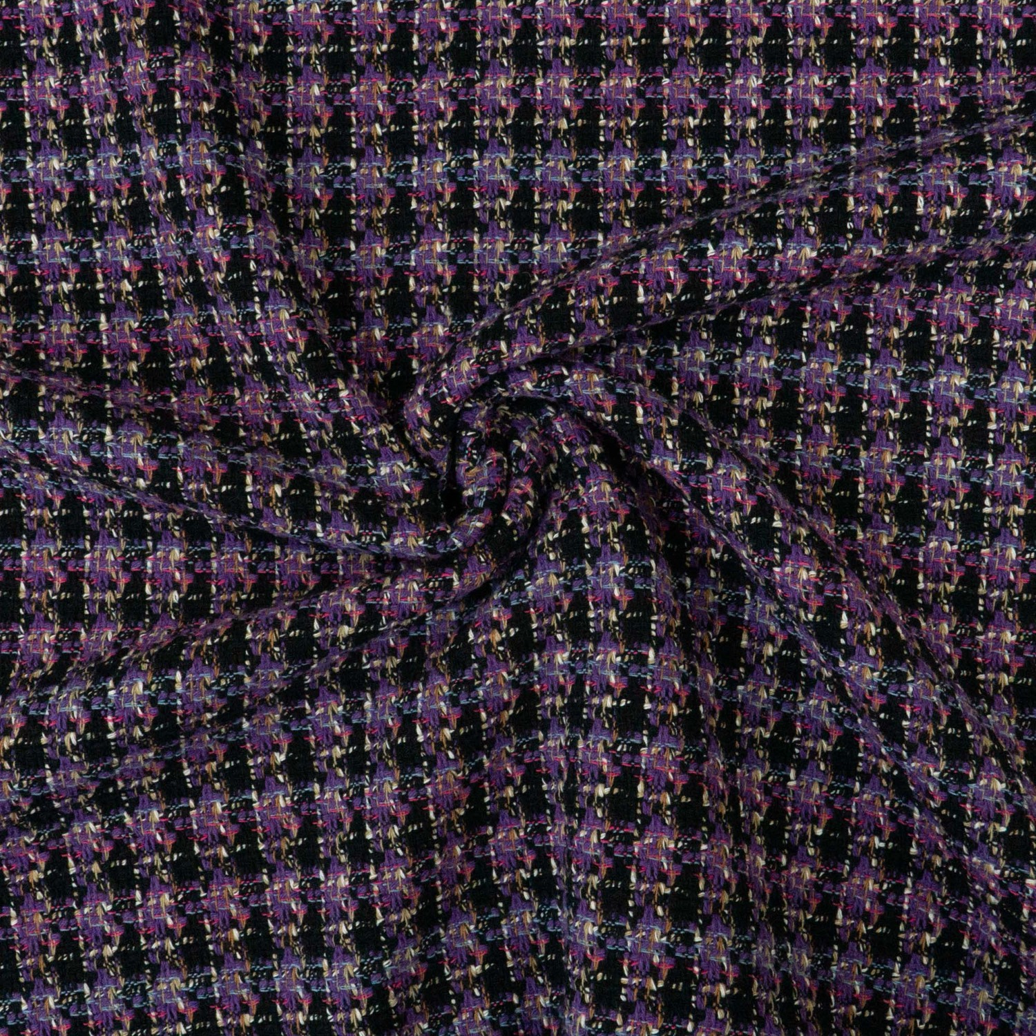 Bouclé, Buntgewebe, schwarz, lila, pink, Webstruktur