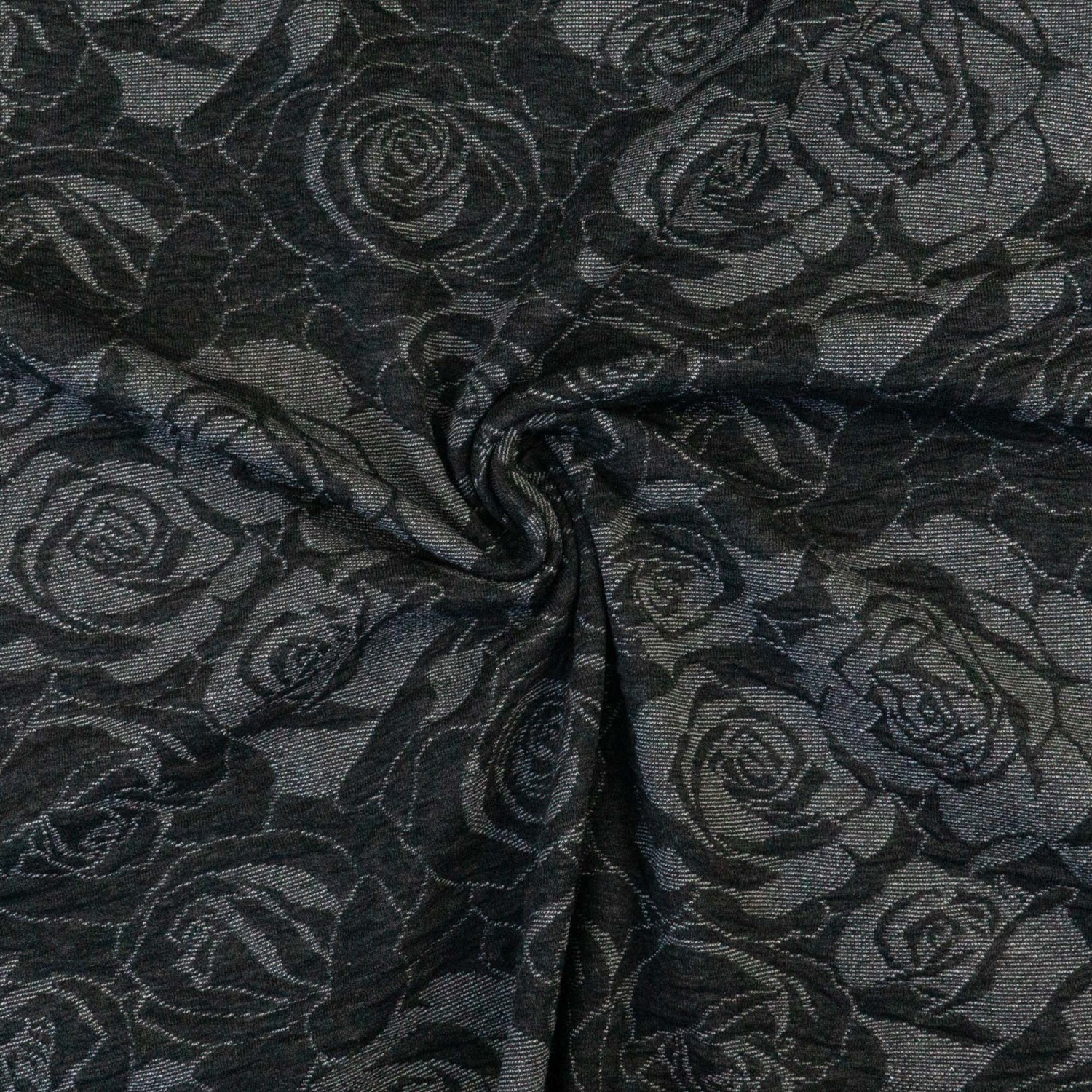 Strickjacquard, Doppelgewebe, dunkelgrau, hellgrau, florale Motive