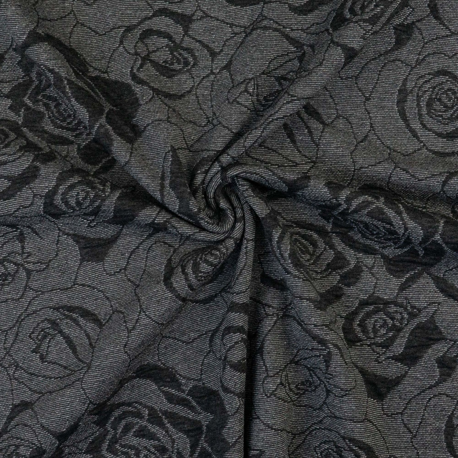 Strickjacquard, Doppelgewebe, dunkelgrau, hellgrau, florale Motive