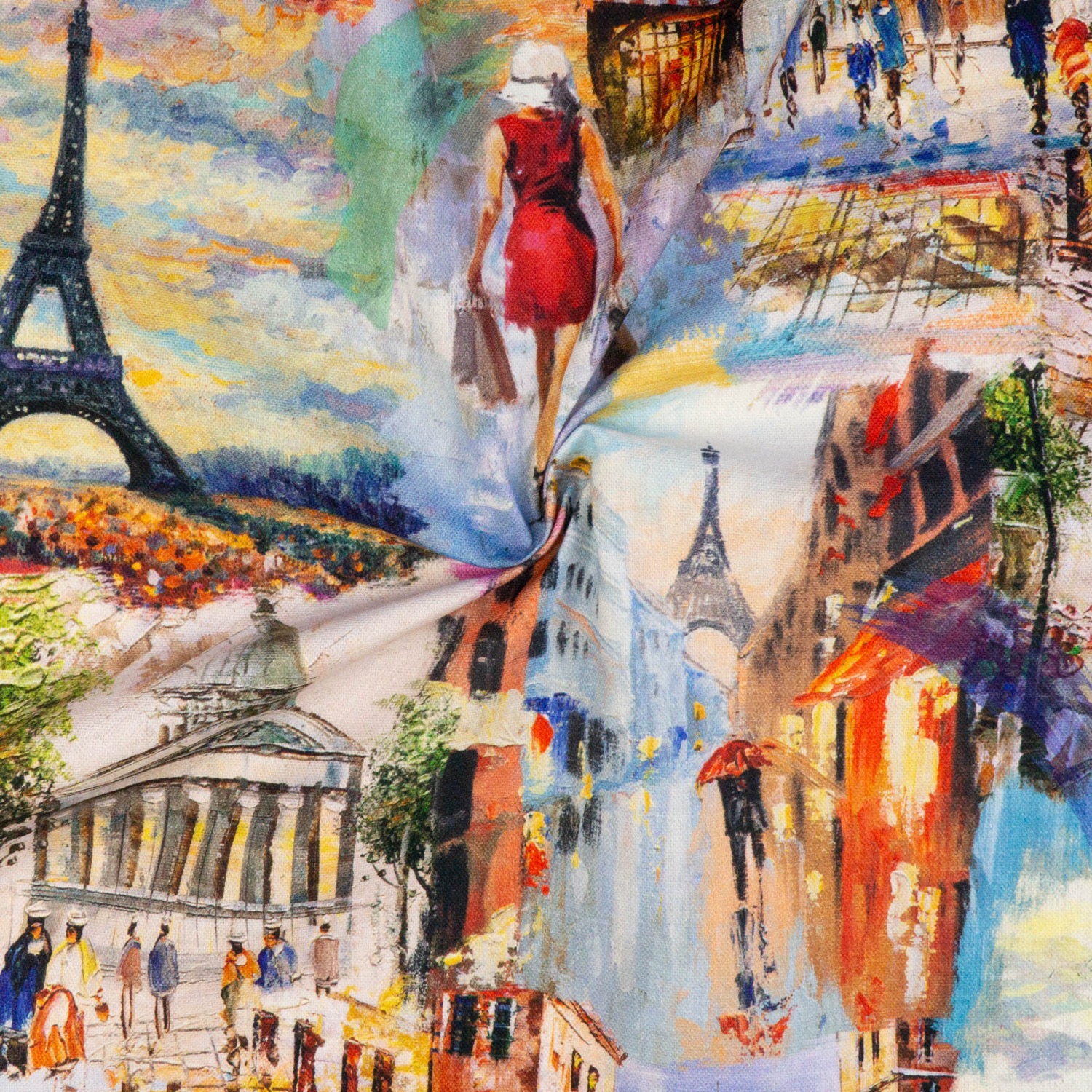 Dekostoff, Panama, blau, rot, gelb, Stadtansichten