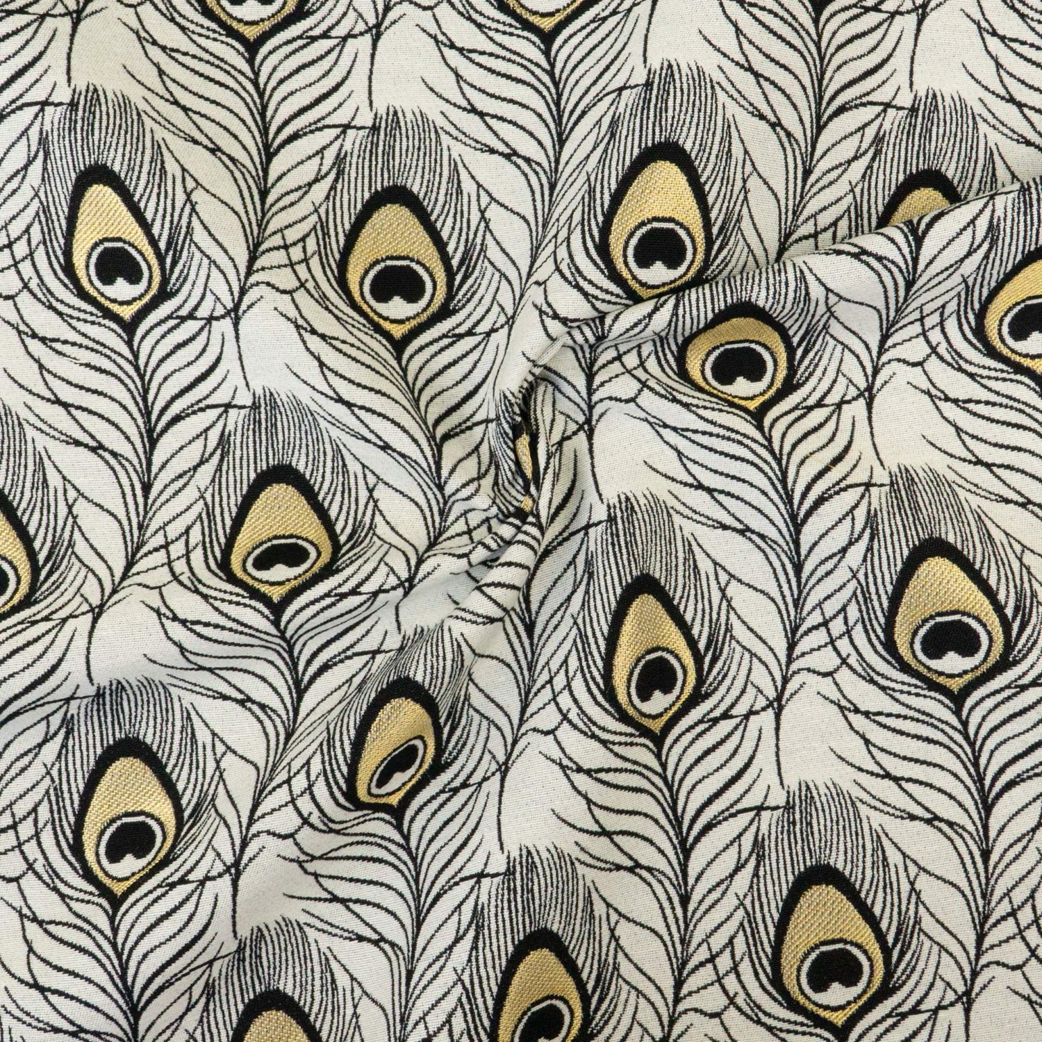Dekostoff, Jacquard, schwarz/weiß, gold, grafisch gemustert