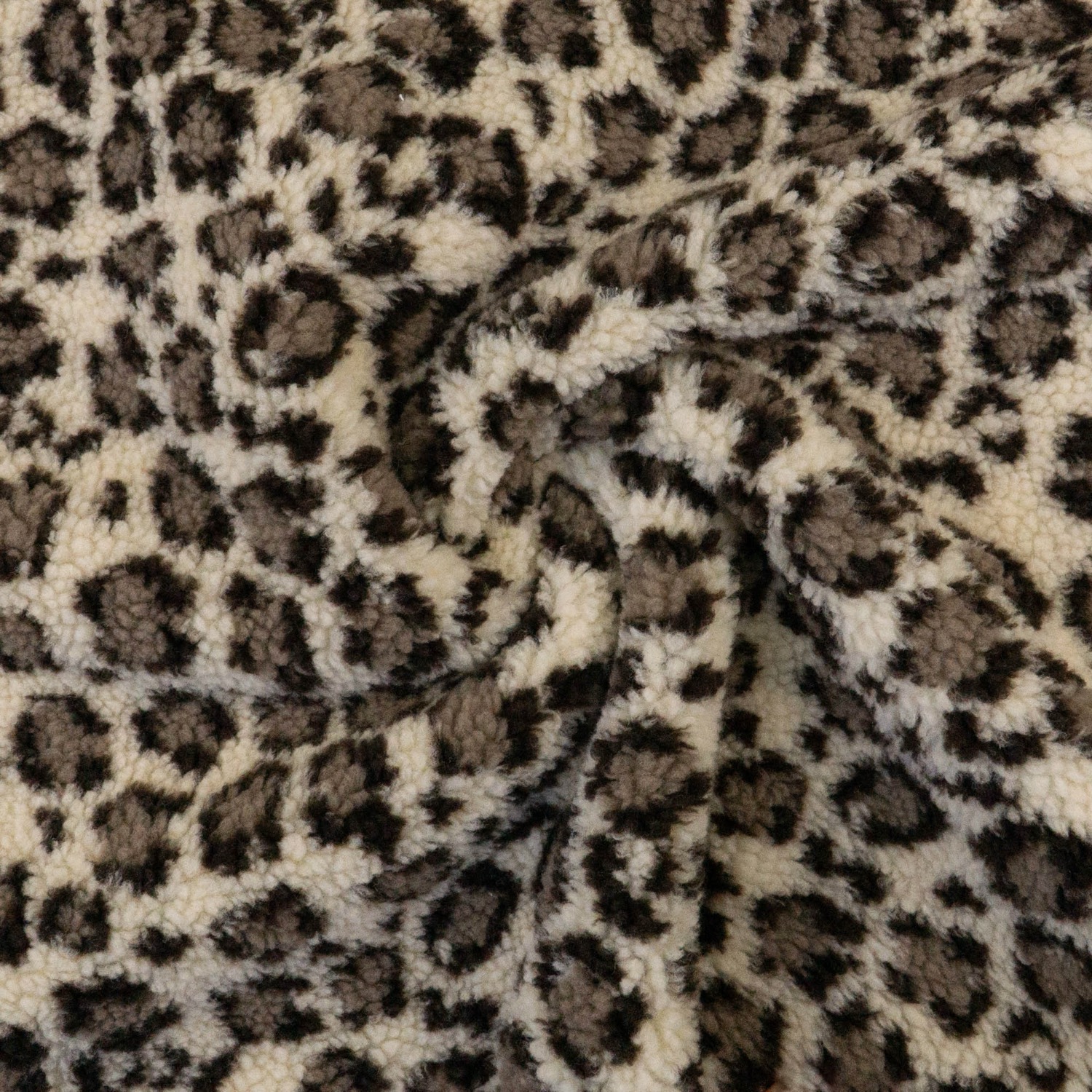 Plüschstoff, beigegrau, dunkelbraun, graubraun, Animal-Muster