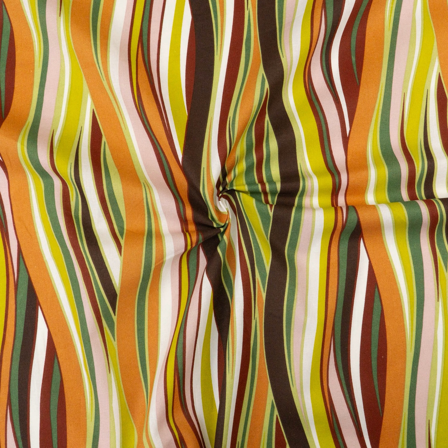 Baumwollstoff, Cretonne, orange, grüntöne, dunkelbraun, rosa, grafisch gemustert