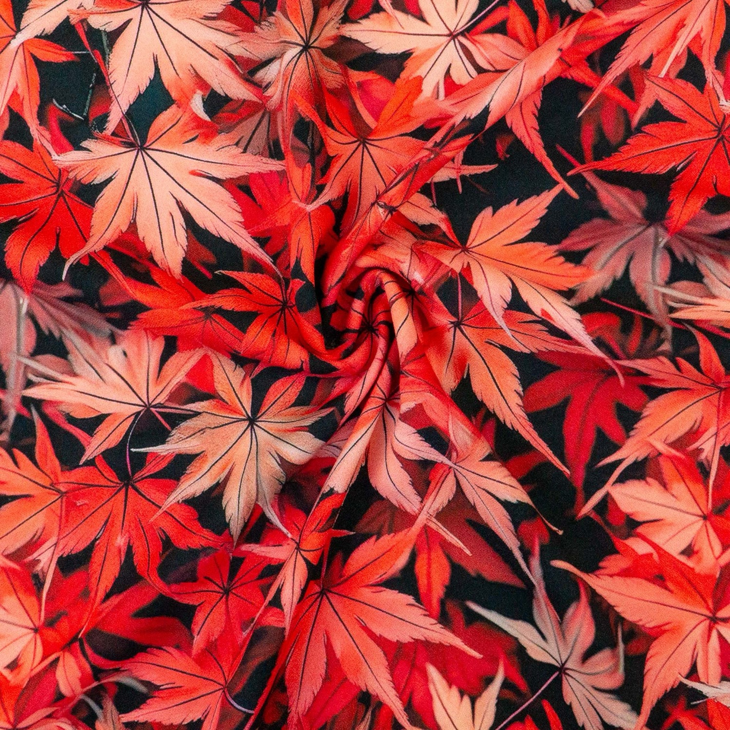 Viskosestoff, Crêpe, rottöne, schwarz, florale Motive