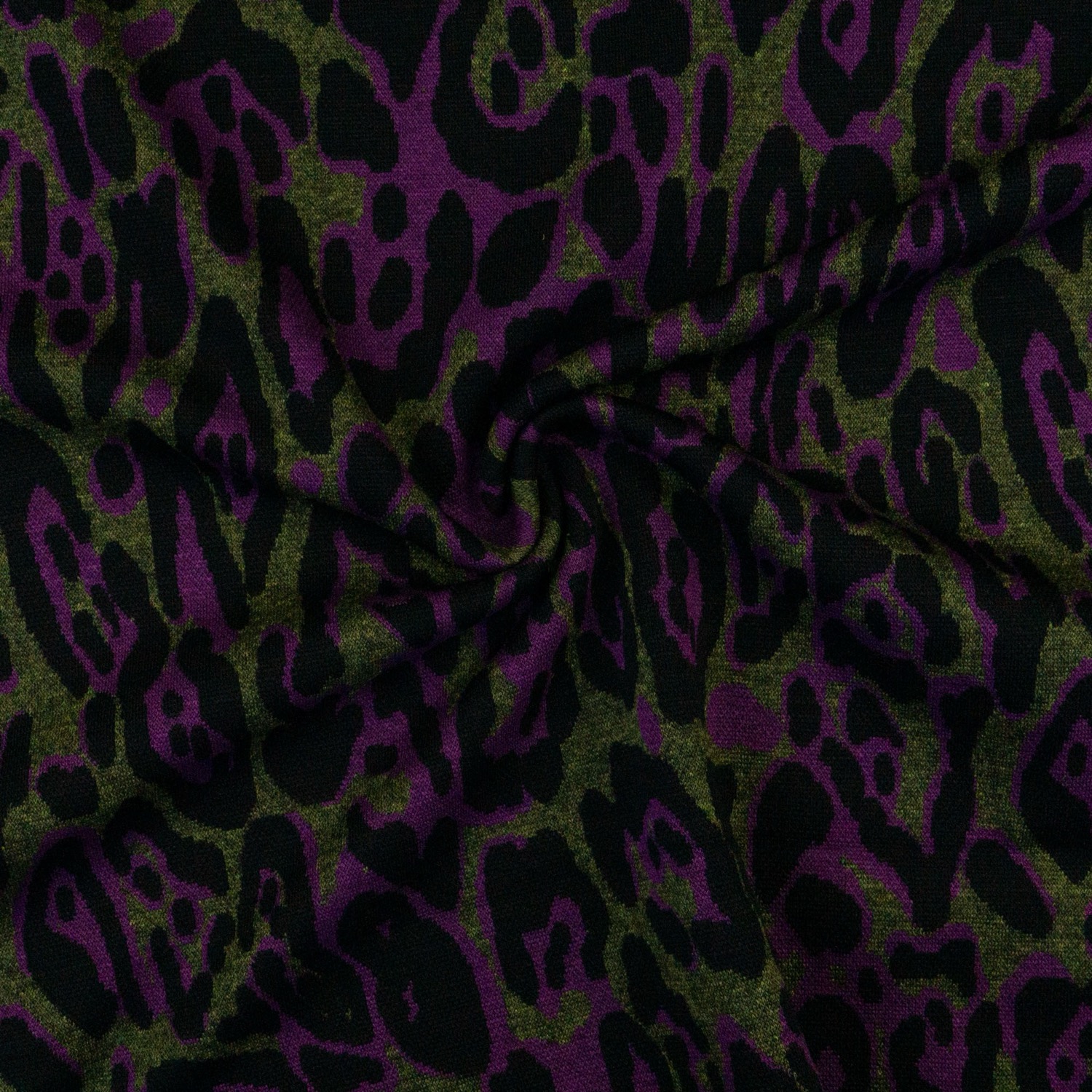 Strickjacquard, graugrün, schwarz, lila, Animal-Muster