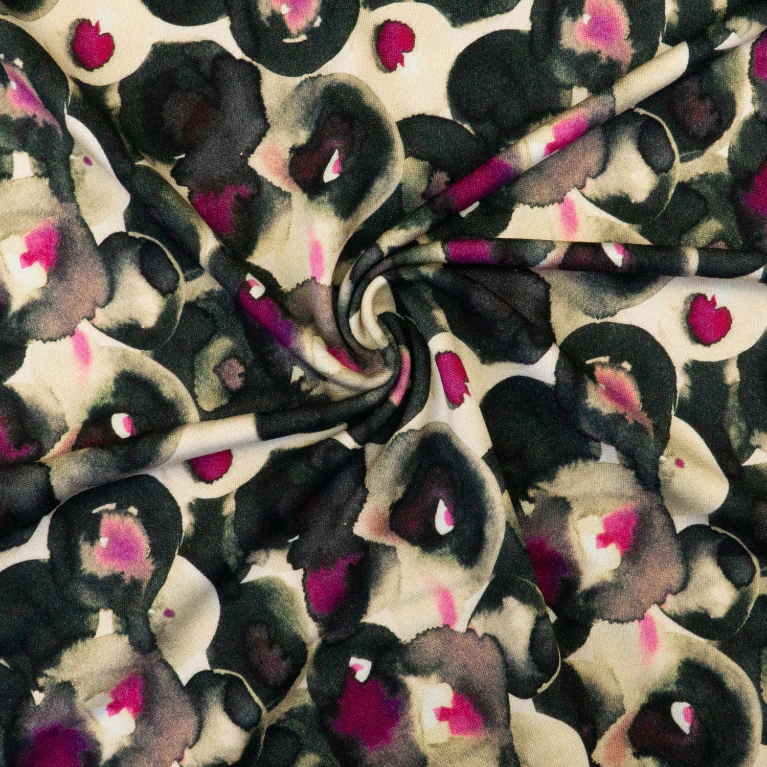 Viskosejersey, schwarz, pink, beigetöne, abstrakt gemustert