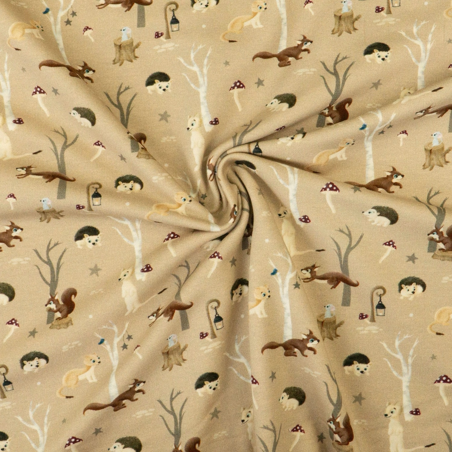 French Terry, beigebraun, dunkelbraun, Kindermotive - Tiere