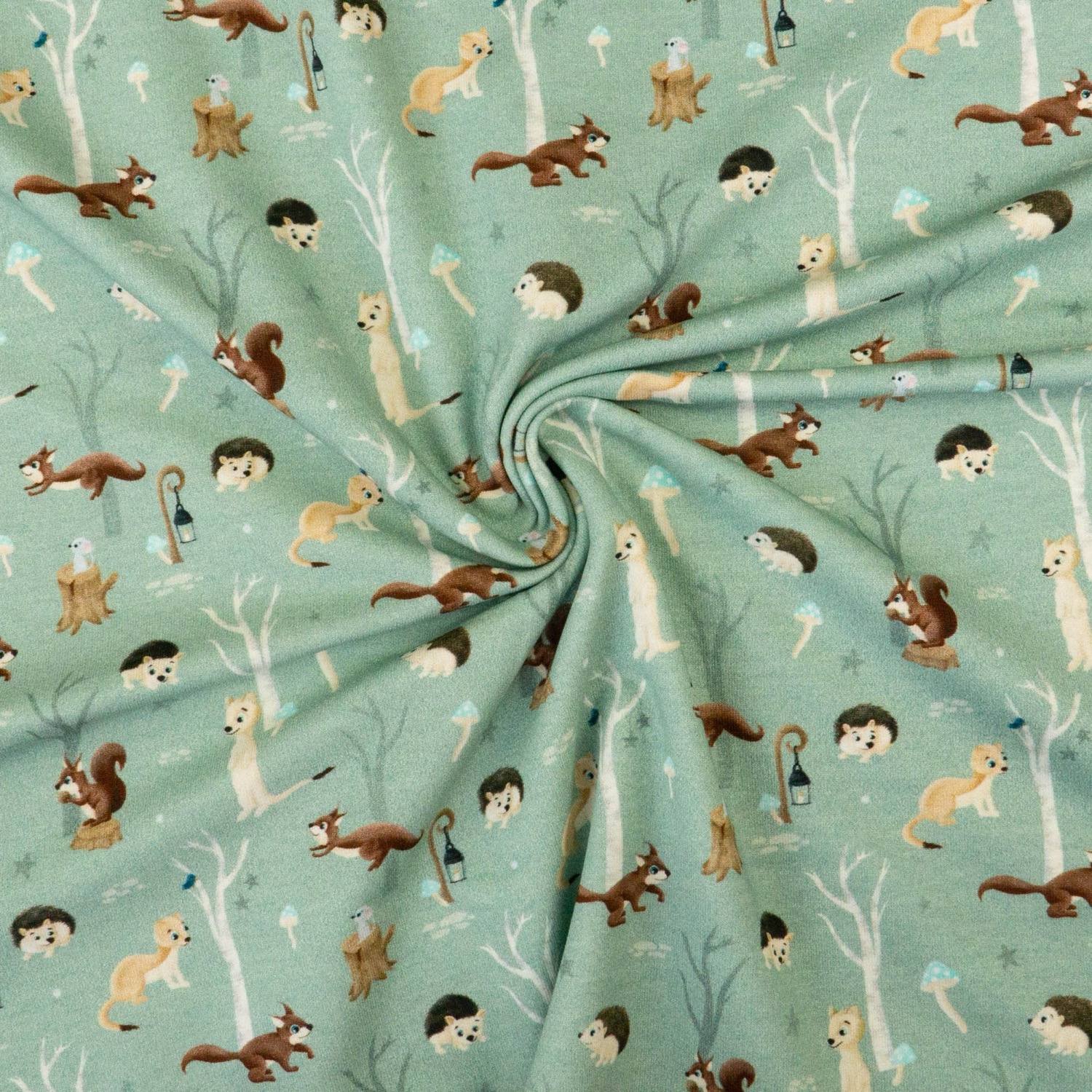 French Terry, mint dunkel, brauntöne, Kindermotive - Tiere