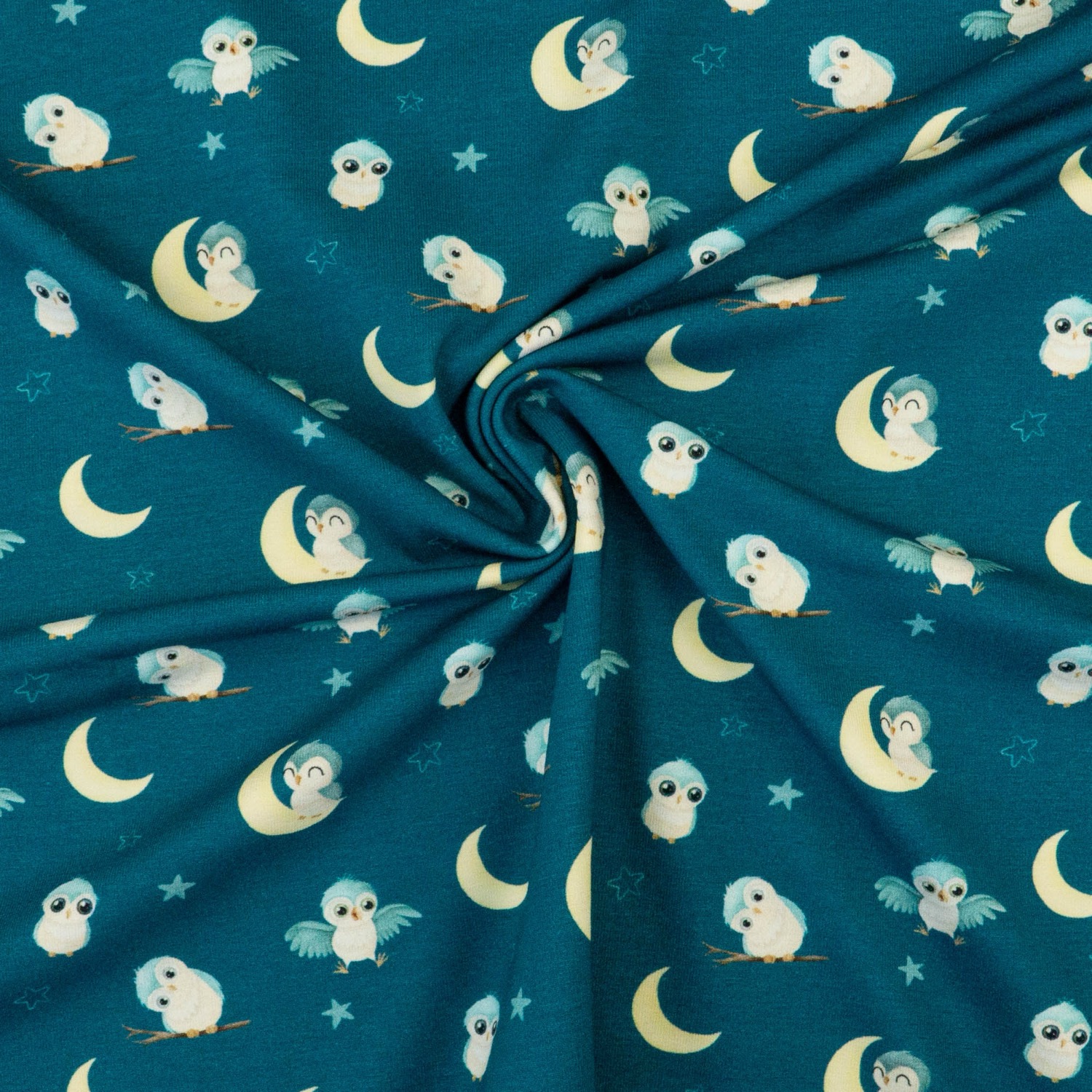 Baumwolljersey, petrol hell, gelb, Kindermotive - Tiere