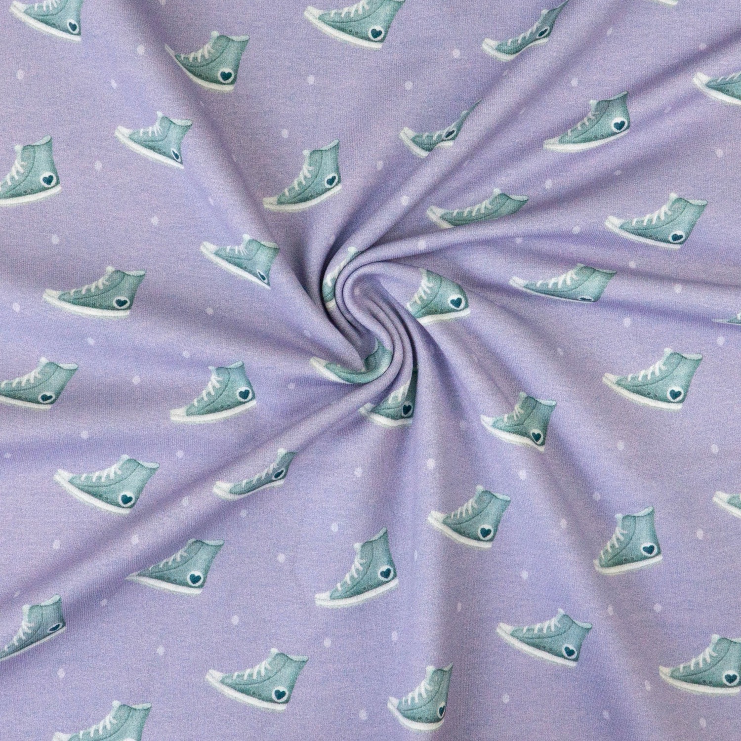 French Terry, flieder dunkel, grünblau, Kindermotive - gemustert