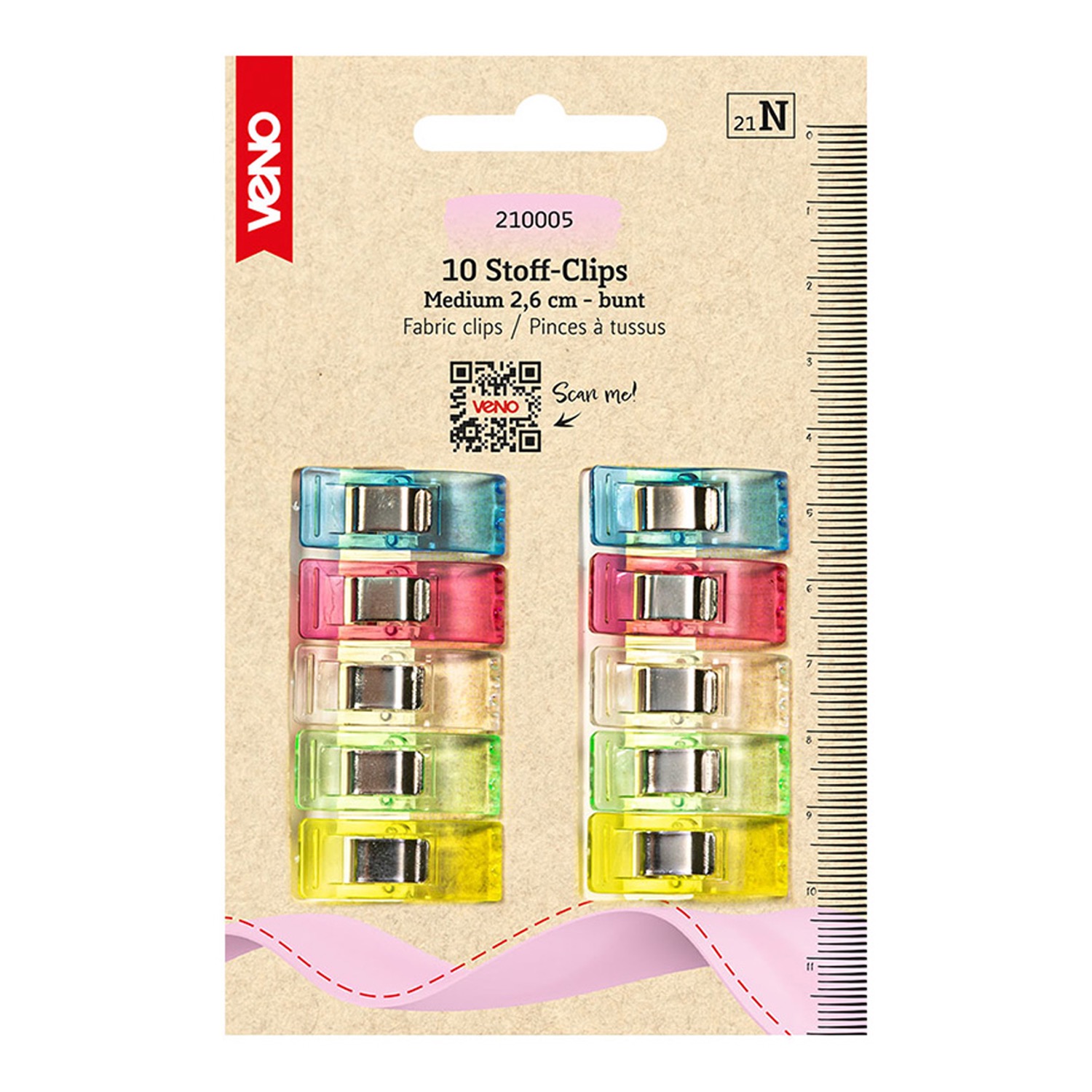 Nähclips, Packung, Gelb, Blau, Rot