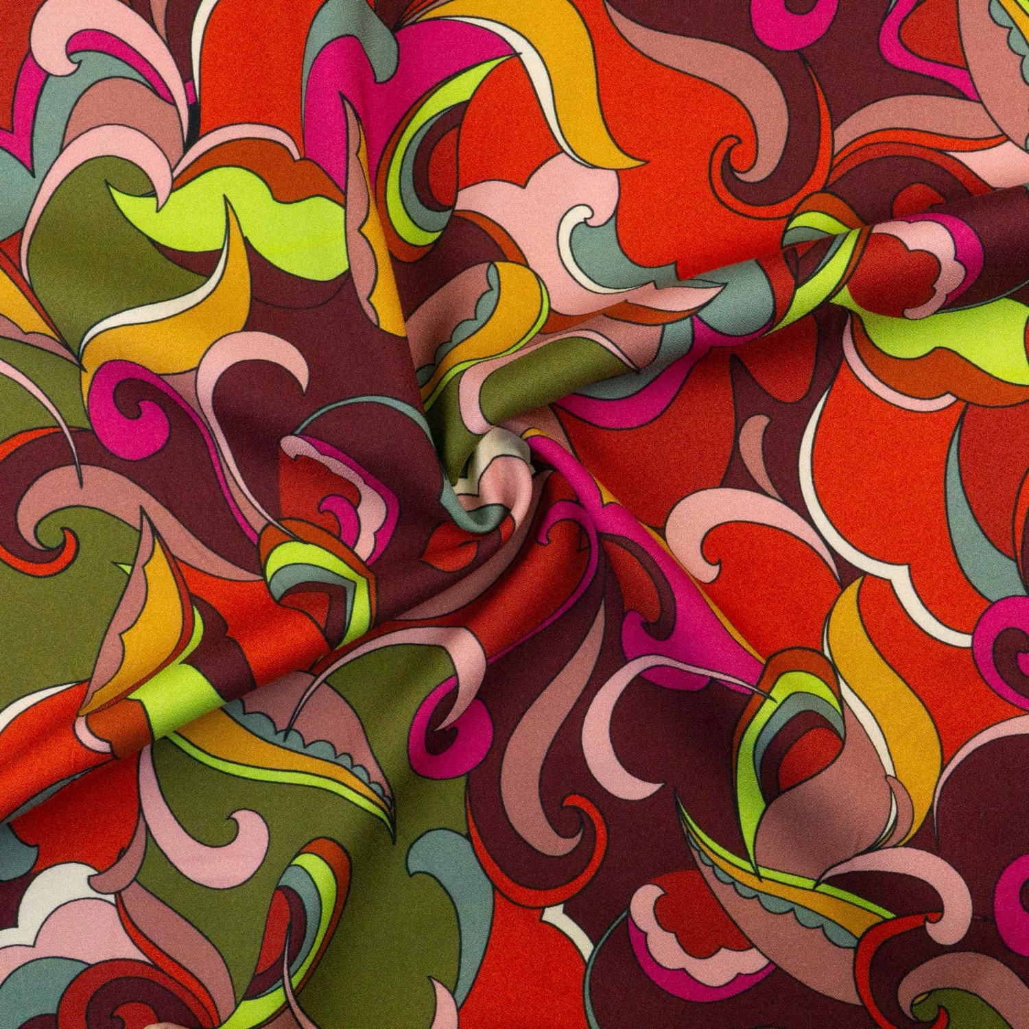 Viskosestoff, Crêpe, grün, pink, curry, rost, abstrakt gemustert