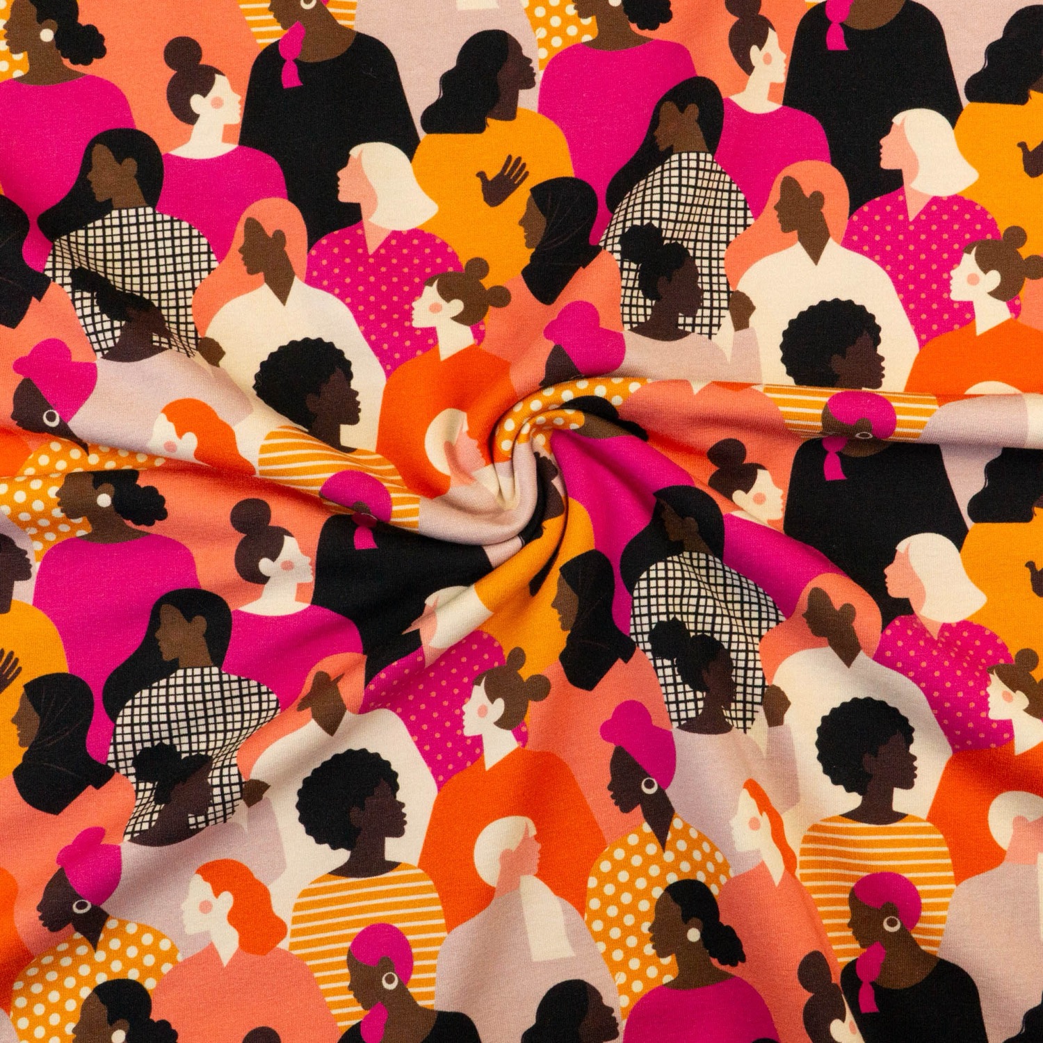 French Terry, pink, apricot, schwarz, braun, figürliche Motive